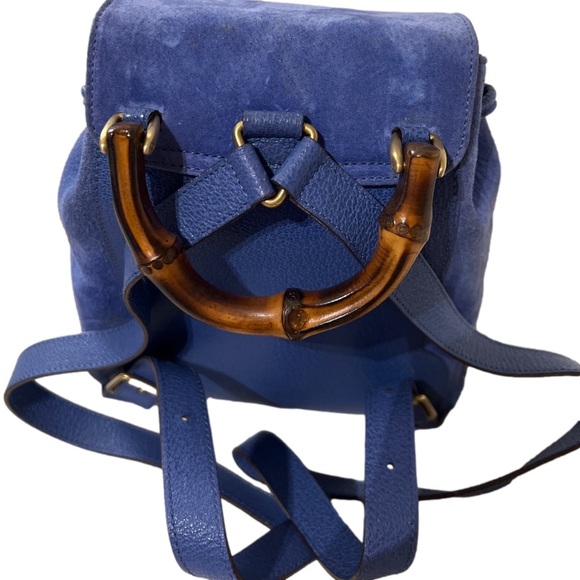Gucci Blue Suede and Letter Bamboo Backpack - Picture 7 of 13